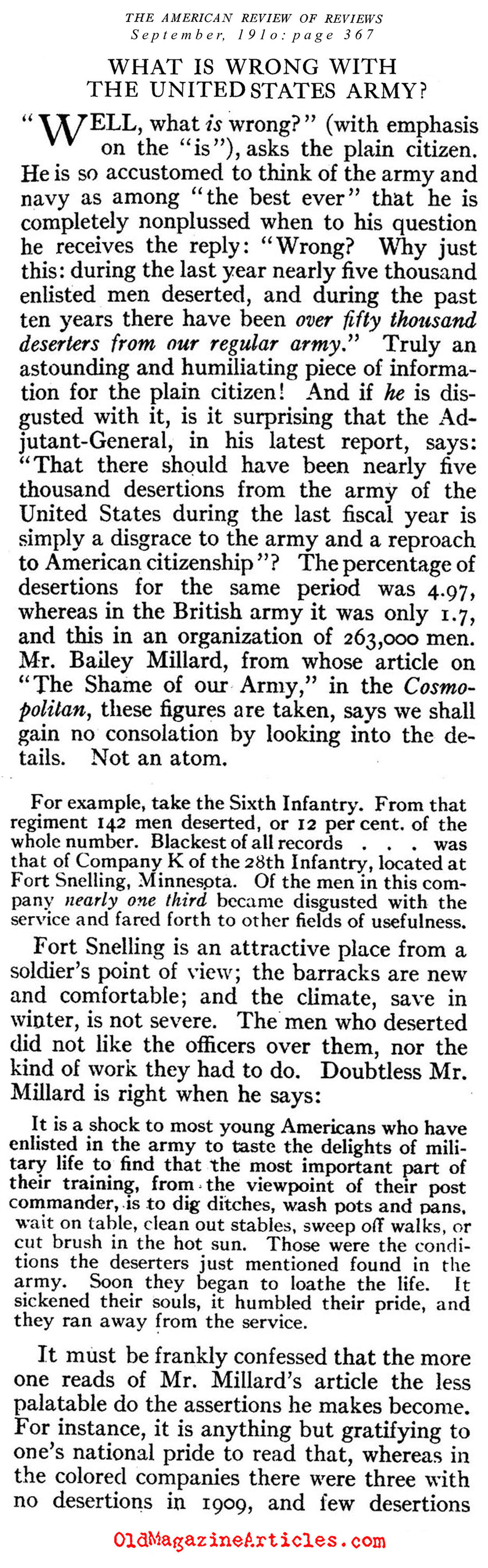 The U.S. Army: Plagued by Deserters   (Review of Reviews, 1910)